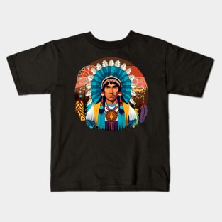 Native American Chief Powerful Portrait Kids T-Shirt